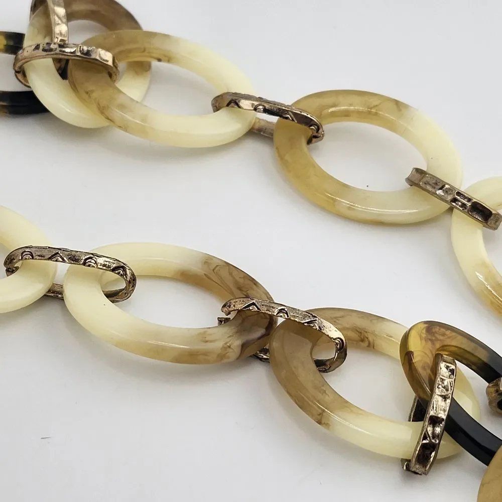Chicos Acrylic Chunky Marbles‎ Link Rustic Gold Tone Necklace